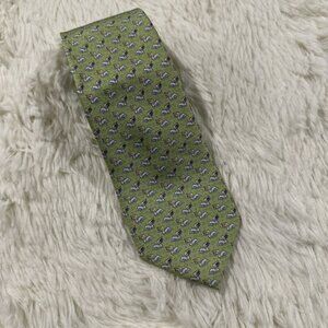 Tommy Hilfiger mens green pelican tie 100% silk pointed full length